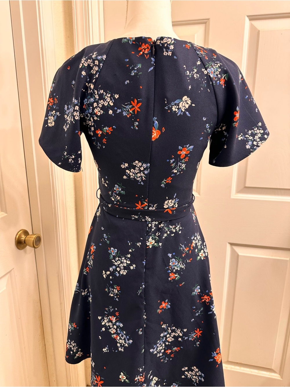 Banana Republic Navy Floral Midi Dress with Red & White Blooms - Picture 3 of 4